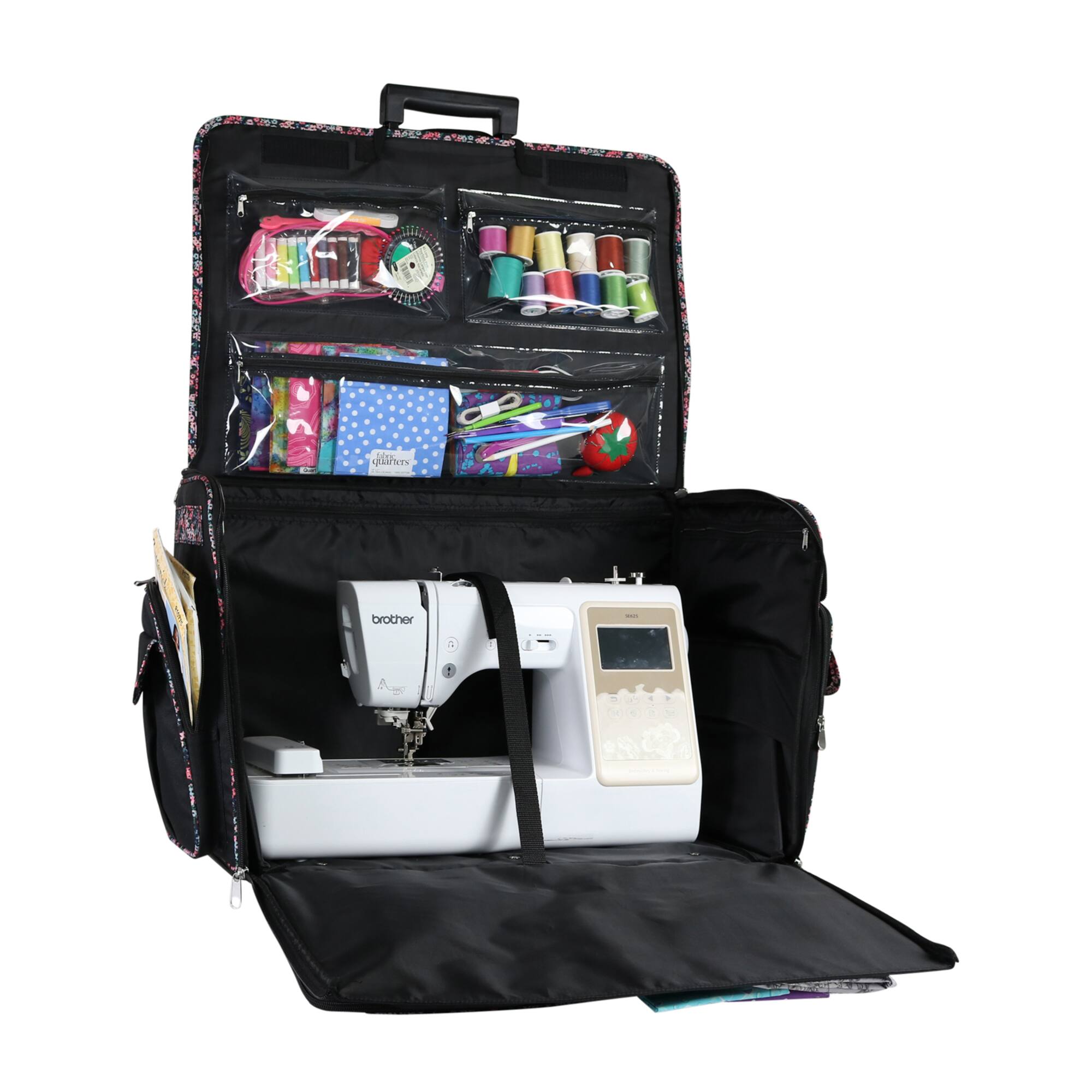Everything Mary Black Floral XXL Rolling Sewing Tote